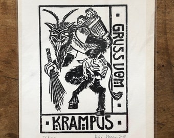 Original-Linoldruck in limitierter Auflage: "Gruss vom Krampus"