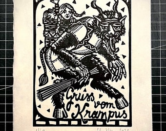 Original-Linoldruck in limitierter Auflage: "Gruss vom Krampus"