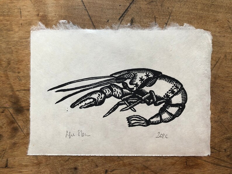 Original Mini Lino Print Crawfish