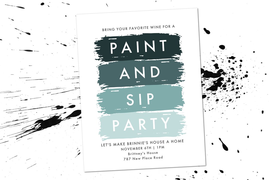 Sip and Paint Party Invite, Paint Birthday Invite, Paint Party Theme