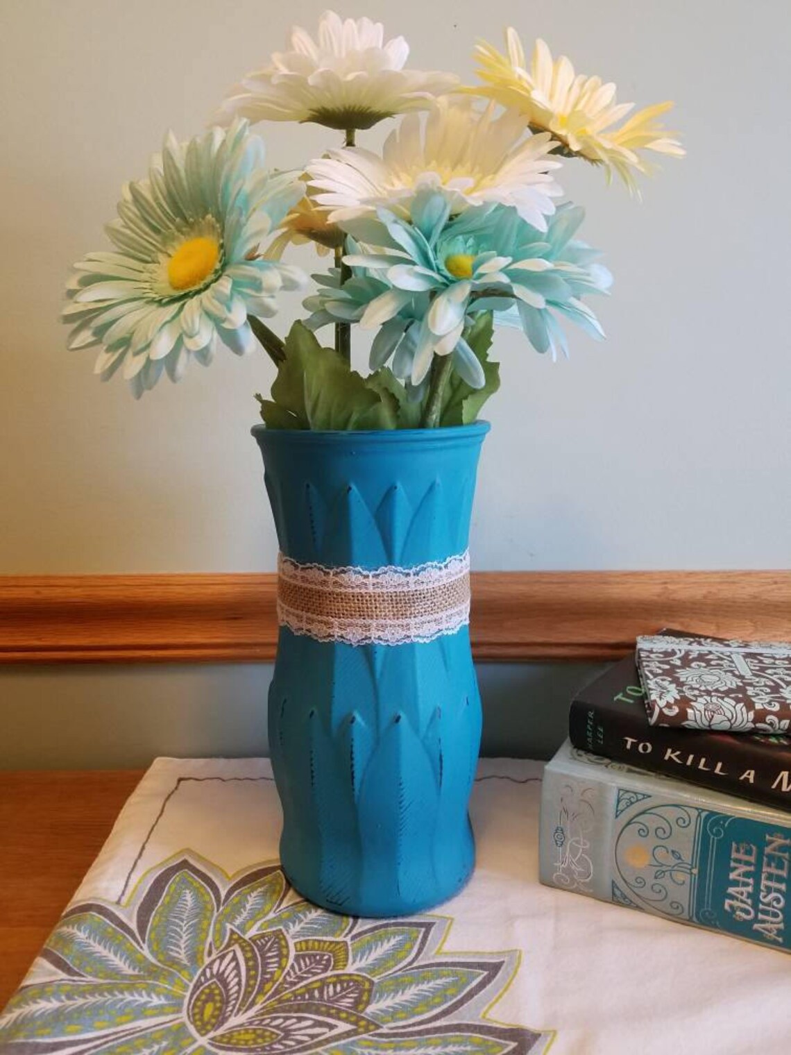 Distressed teal vase rustic home decor Etsy