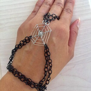 Spiderweb hand bracelet, Halloween hand bracelet, Halloween bracelet, black cable bracelets, hand wrist bracelets, bracelets for Halloween