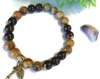 Vitality-bracelet for woman, jasper and garnet, january birthstone, protection bracelet, digestion bracelet, expandable