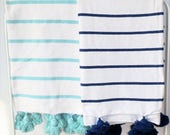 Stripped Pom Pom Blanket