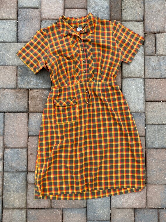 Vintage 1940s plaid summer dress | 50s cotton dres