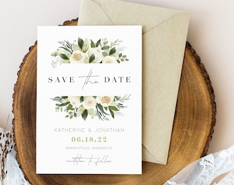 PDF Printable Floral Simple greenery Save The Date INSTANT DOWNLOAD Editable Template Affordable red 5x7 WD009 Flowers leaves