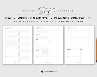 Simple Daily Weekly Monthly Planner Printable Set (Digital Download)