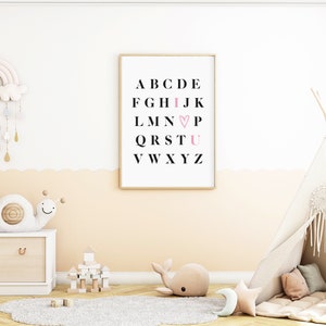 Alphabet I Love You Print, Typography Wall Art, Simple Minimalist Decor, Baby Nursery ABC&#39;s Printable, Love Quotes, Digital Download