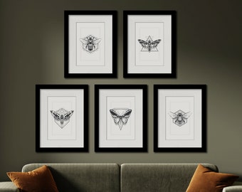 Geometric Insect Print Set, Minimalist Sacred Art (Digital Download)