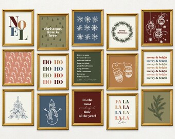 Vintage Christmas Wall Art Print Set, Rustic Holiday Home Decor (Digital Download)