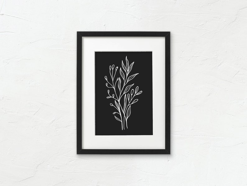 Black & White Botanical Set of 6 Illustration Prints Black Etsy