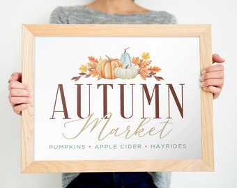 Autumn Market Watercolor Print: Fall Decor (Digital Download)