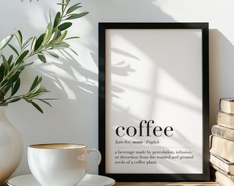Coffee Definition Print, Minimalist Coffee Bar Art (Digital Download)