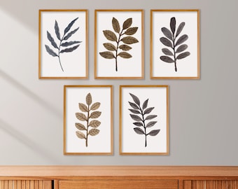 Watercolor Leaf Prints | Set of 5 | Minimalist Wall Art | Nature Printables | Digital Download | Leaves | Plants