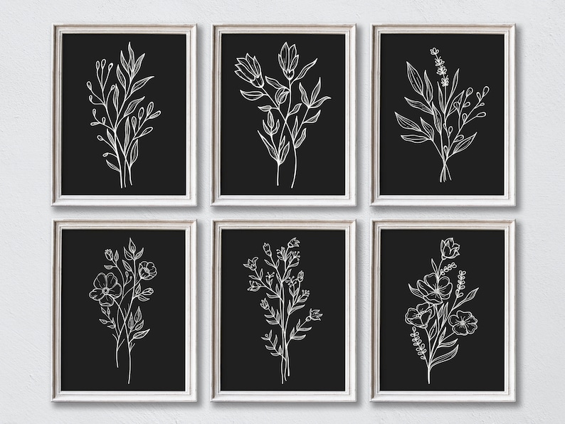 Black and White Botanical Illustration Prints Set (digital Download) - Etsy