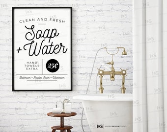 Vintage Soap and Water Print, Farmhouse Bathroom Decor (Digital Download)