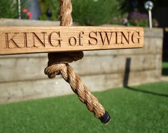 Garden Swing, Solid Oak Swing, Monkey Swing, Wooden Swing, Personalised with Carving, Childrens Garden Swing, Family Swing, Tree Swing