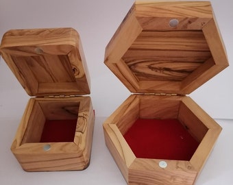 Olive Wood Box, Jewelry / Rosary Keepsake Box made in the Holy Land, Wooden Box . Hexagonal / square box