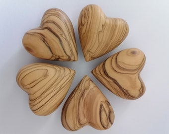 Bethlehem Olive Wood Handmade Hearts. 3D heart shape. Olivewood Wedding Hearts 2 inch each .. ( Hand Picked )