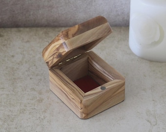 Olive Wood Box, Jewelry / Rosary Keepsake Wooden Box made in the Holy Land, square