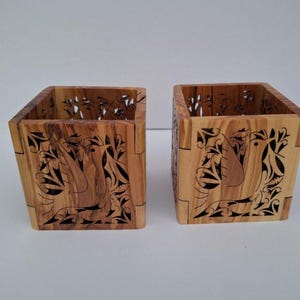 Stunning Bethlehem Olive wood Pair Candle Holders, Candlesticks~ FIGURED ~ Premium Quality~  DOVE  STYLE