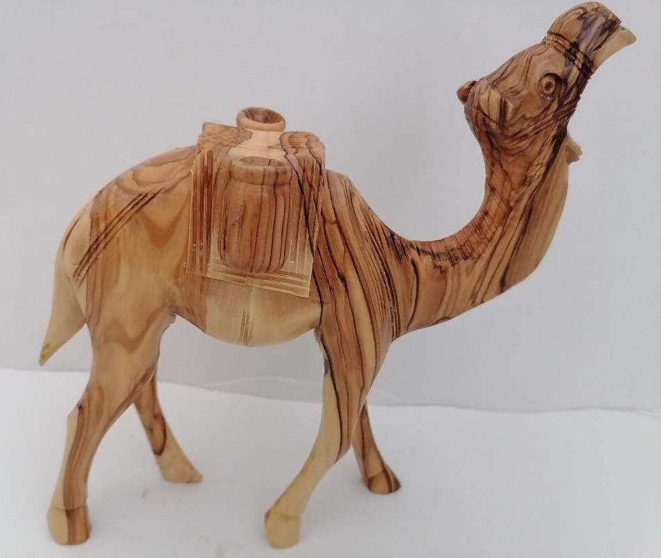 イスラエルハンドカービングベツレヘムオリーブ木彫りラクダ30cm