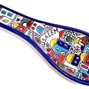 Ceramic Spoon Rest /  Hand Painted Jerusalem / From  Hebron / Ladle ,