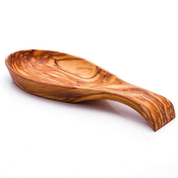 HIGHLY FIGURED Olive Wood Wooden Spoon Rest . Handmade From a Single Piece Non Porous Will Not Stain Chemical Free , 24cm   ( 9 4/8 inch )