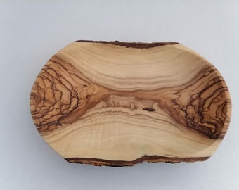 Plato de madera de olivo de Belén, cuenco rústico con borde natural, 7,50 x 5 pulgadas