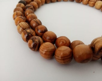 70 Round Olive Wood Beads from the Holy Land of Bethlehem  - Jewelry Making Supplies . your choice of 10mm or 12mm size beads OR 8mm Carved