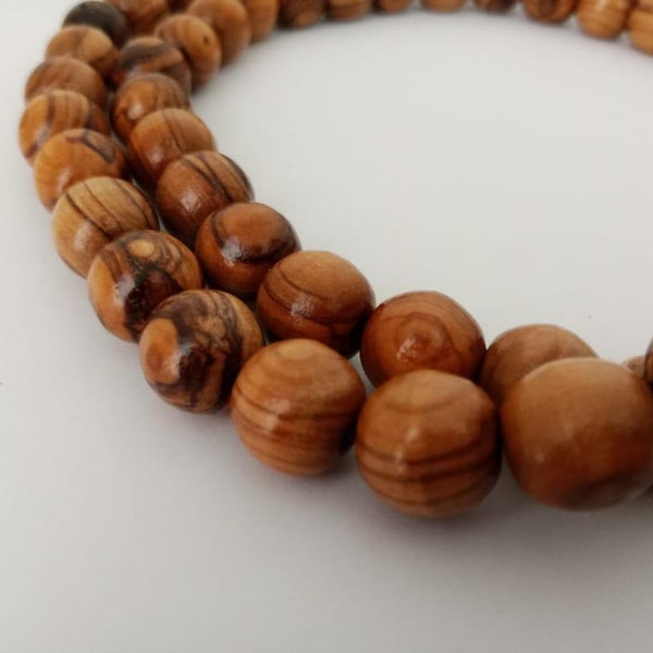 70 perles rondes en bois d'olivier de la Terre Sainte de Bethléem - Fournitures pour la fabrication de bijoux . votre choix de perles de taille 10 mm ou 12 mm OU 8 mm sculptées