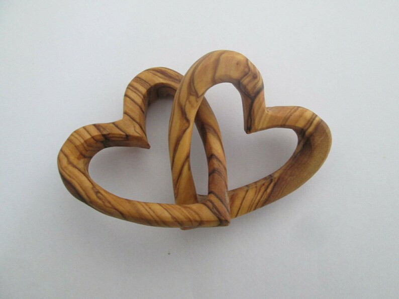Bethlehem Handmade Olive Wood Intertwined Linked Hearts Love present gift