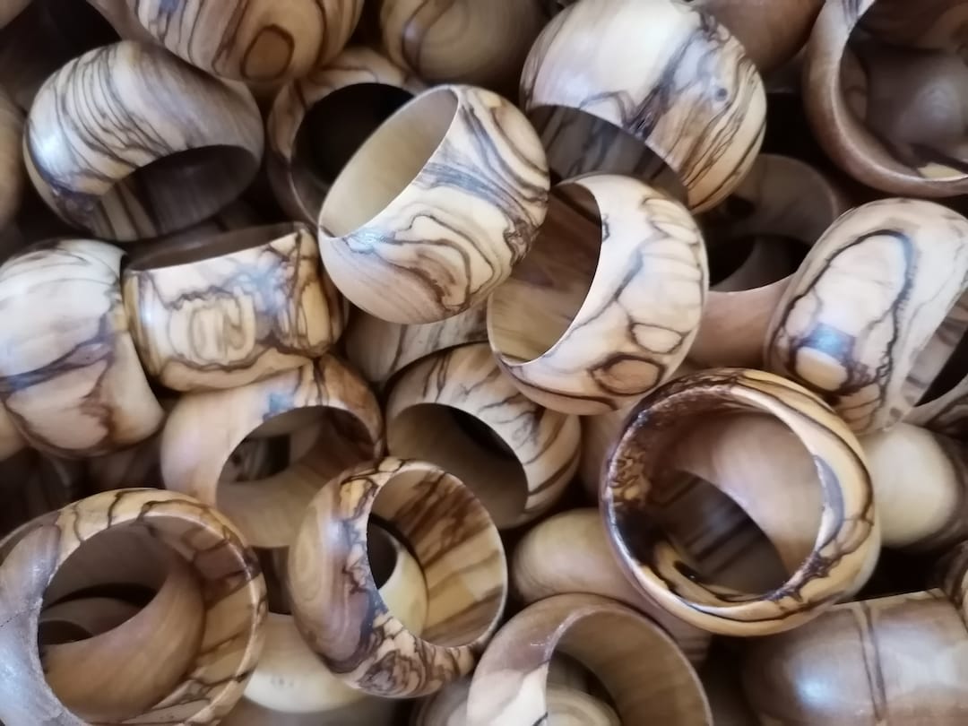 Bethlehem Olive Wood Napkin Rings, Handmade Wedding Table Decor, Holy Land Dining Set - 6 pcs