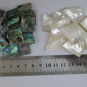 2oz MIX ~ White Mother of Pearl ( MOP ) + Green Abalone shell Blanks./Inlay pcs