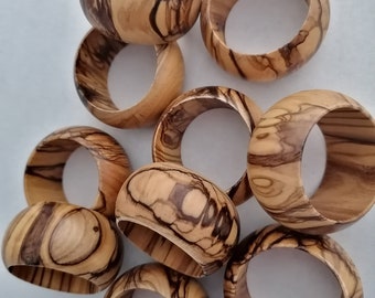 BETHLEHEM Olive Wood Napkin Rings around 1 6/8" in Diameter . Wedding Gifts . Handmade napkins . HIGHLY FIGURED