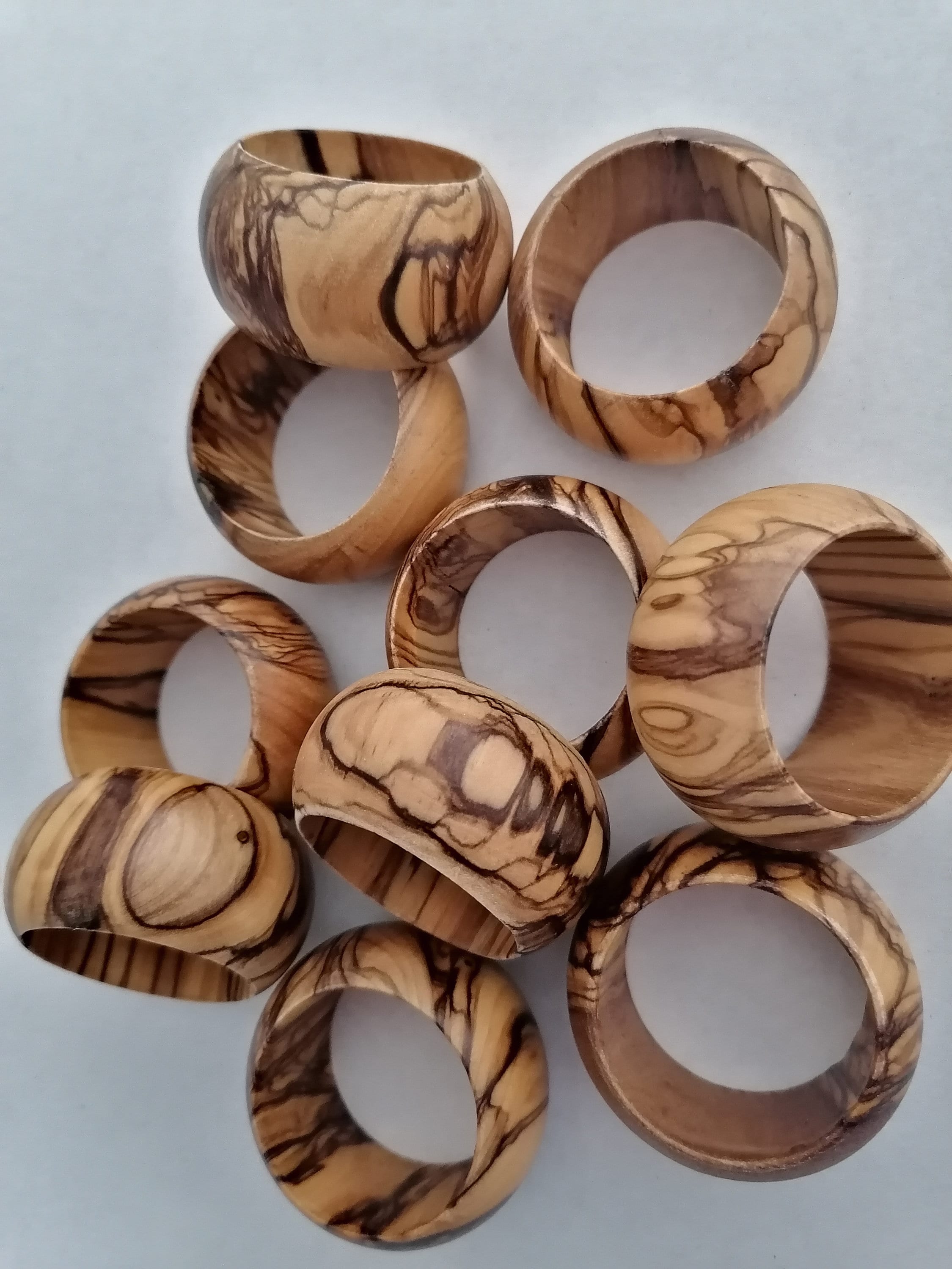 BETHLEHEM Olive Wood Napkin Rings Around 1 6 8 in Diameter