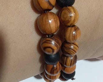 Armband i olivträ i Bethlehem: Randiga träpärlor, smycken i det heliga landet