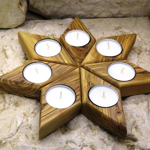 Set of 7 Pcs Bethlehem Olive wood Candle Holders, ~ Premium Quality~ Tealight