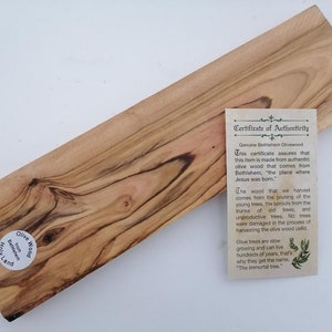 GENUINE BETHLEHEM Olive Wood Plank 9&quot; X 2.5&quot;              (  23 cm X 6.5 cm ) . Highly Figured Olivewood Knife Scale Blank