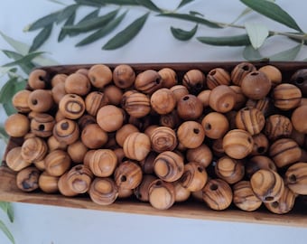 Cuentas redondas de madera de olivo auténticas de BELÉN de 12 mm - Joyería de Tierra Santa / Fabricación de rosarios