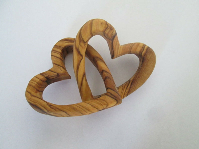 Bethlehem Handmade Olive Wood Intertwined Linked Hearts Love present gift
