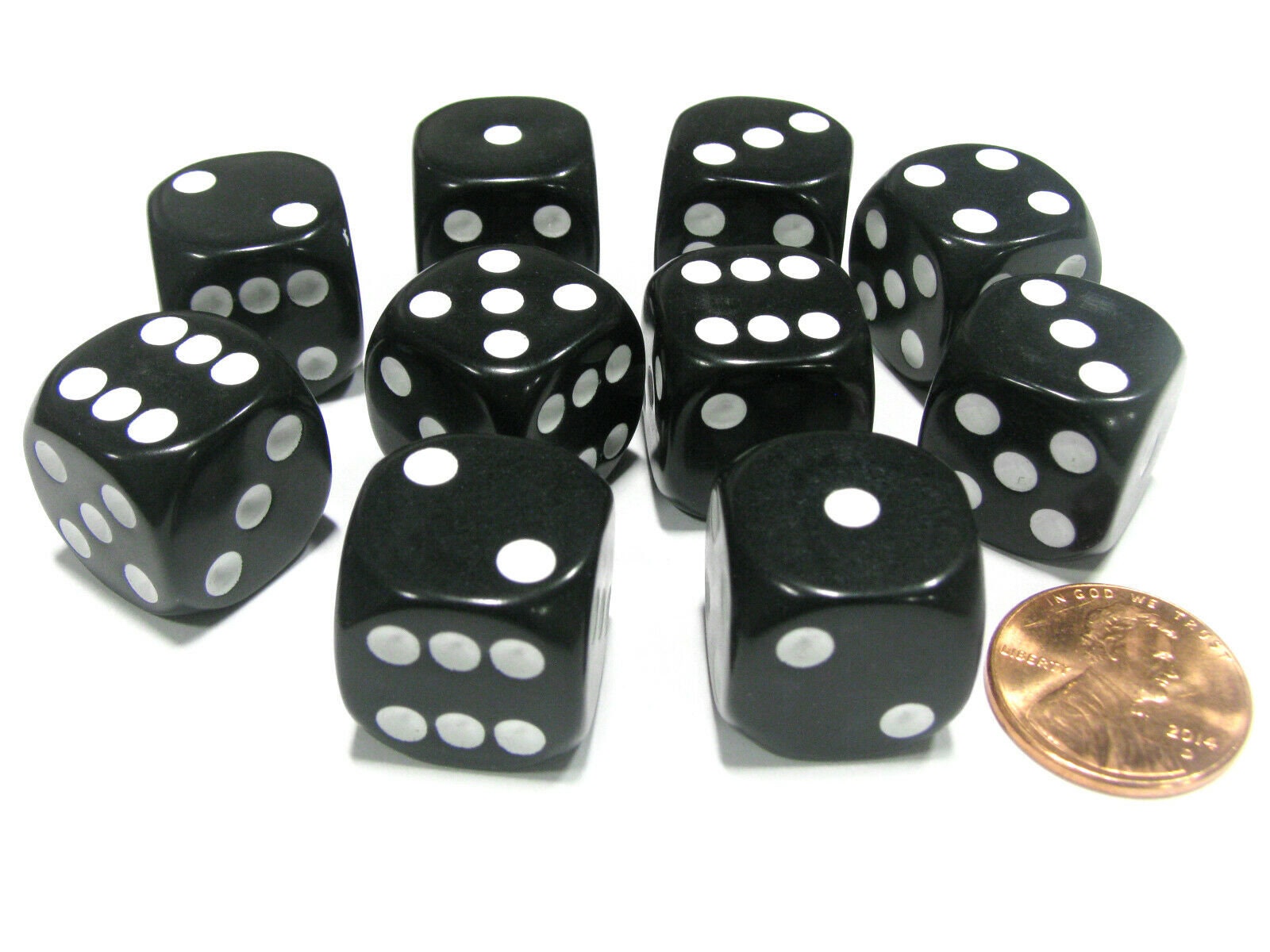 Set De 10 Dados D6 De 16 Mm – Redondeados Y Con Números En Rojo – Negros Con Acentos Rojos – Ideal Para Juegos De Mesa