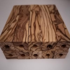 10 Bethlehem &quot;Extremely Figured&quot; Olive Wood Pen Blanks. 5 X 3/4 X 3/4 inch Pre-Drilled to 1/4 inch ( 7mm ) . Grains around the four sides
