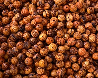 240 cuentas redondas talladas de madera de olivo de Belén/Tierra Santa, 8 mm - Suministros artesanales naturales