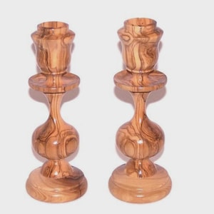 Stunning Bethlehem Olive wood PAIR Candle Holders, Candlesticks~ FIGURED ~ Premium Quality~.
