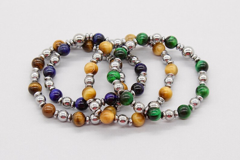 Gold Tiger Eye Bracelet with Hematite Gemstone Stretch Bracelet for Men