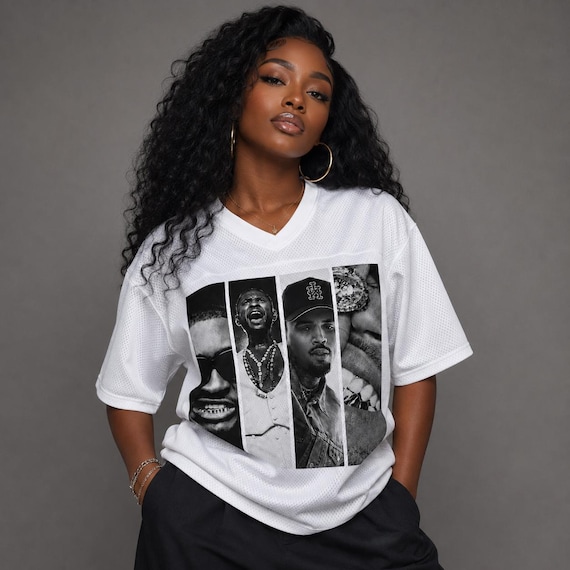 Chris Brown and Usher Concert R&B Tour White Unisex V-Neck Mesh Jersey | Raymond and Brown Tour Mesh Jersey | Concert Outfit | QUICK SHIP