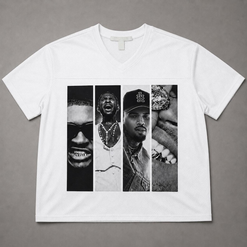 Chris Brown and Usher Concert R&B Tour White Unisex V-Neck Mesh Jersey | Raymond and Brown Tour Mesh Jersey | Concert Outfit | QUICK SHIP 画像 2