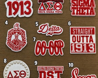 Small White Bordered Delta Sigma Theta Inspired Embroidered Patches 2 | DST | 1913 Patches | Junk Hat Patches | Jacket Patches | QUICK SHIP