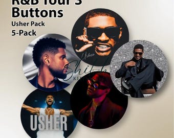 R&B Tour Buttons | Usher, Chris Brown Inspired 3" Collector Set (5-Pack) | QUICK SHIP
